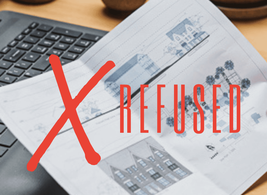 Indicating a planning appeal drawing overlain with refused text.   